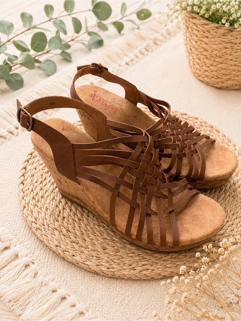 Jelly Pop Braided Wedge Sandals - Brown